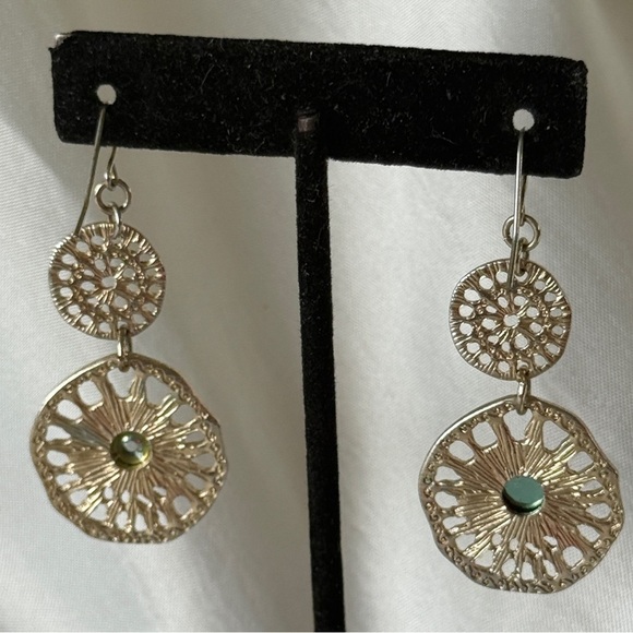 Artisan Hammered Gold-Tone & Gemstone Dangle Earrings - Boho Chic! - Picture 4 of 12